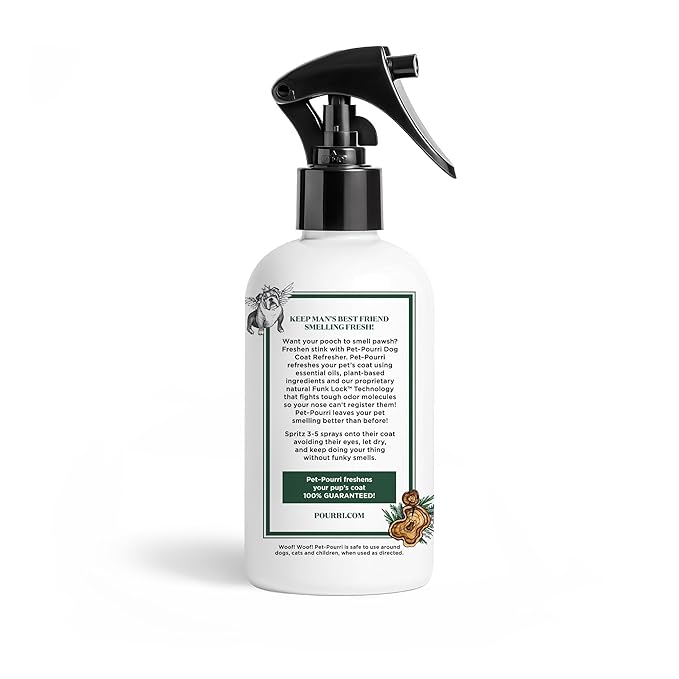 Poo-Pourri Furrest Fresh Dog Deodorizing Spray, 8 Fl Oz Grooming Perfume for Dog Coat, Pet Odor Neutralizer with Essential Oils, Vet Recommended, Paraben &amp; Sulfate-Free Fir, Amber, &amp; Cedarwood Scent