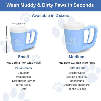 Dog Paw Cleaner for Small &amp; Medium Dogs – Portable Paw Washer Cup with Soft Silicone Brush, Towel &amp; Moisturizing Balm – Gently Cleans Muddy Paws After Walks (Blue, Small)