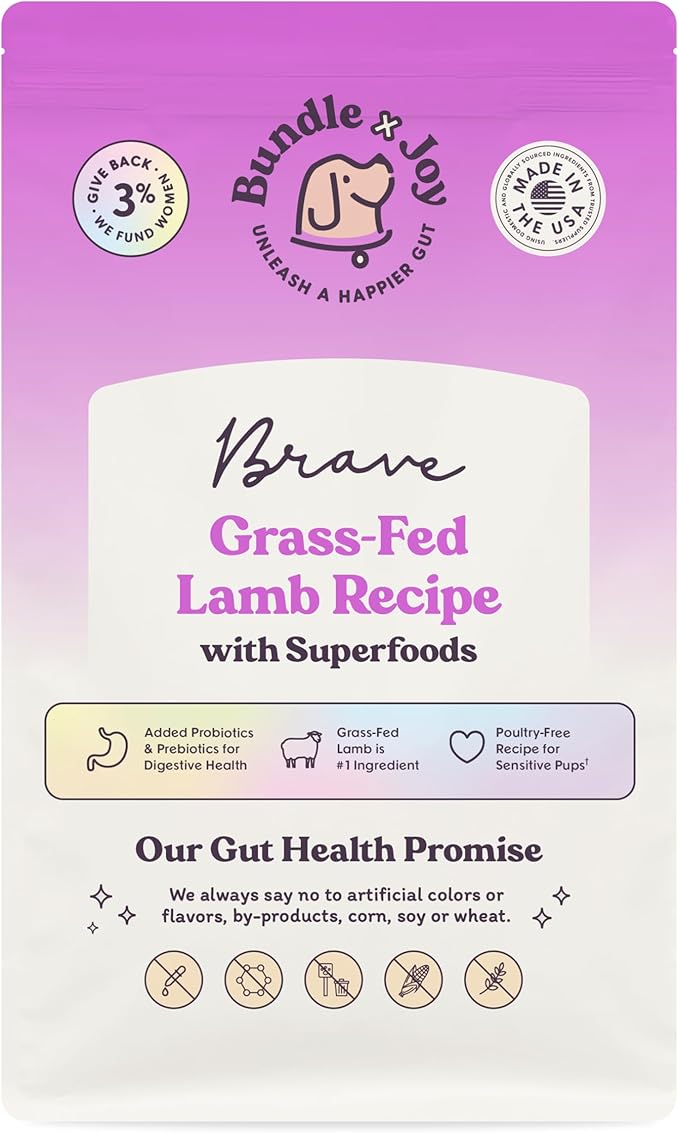 Brave Probiotic Dog Food Dry, Lamb, 18lb Bag, Natural Grain Free Adult Kibble for Digestive Health Made with Real New Zealand Lamb, 20 Plant Based Superfoods, Corn, Poultry &amp; Soy Free