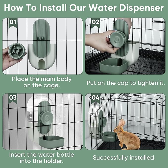 28oz Hanging Automatic Water Dispenser，Rabbit Water Bottle,Bunny Guinea Pig Ferret Water Bowl for Cage,Suitable for Small Animal Puppies(Cage Grid Spacing Over 1.2&