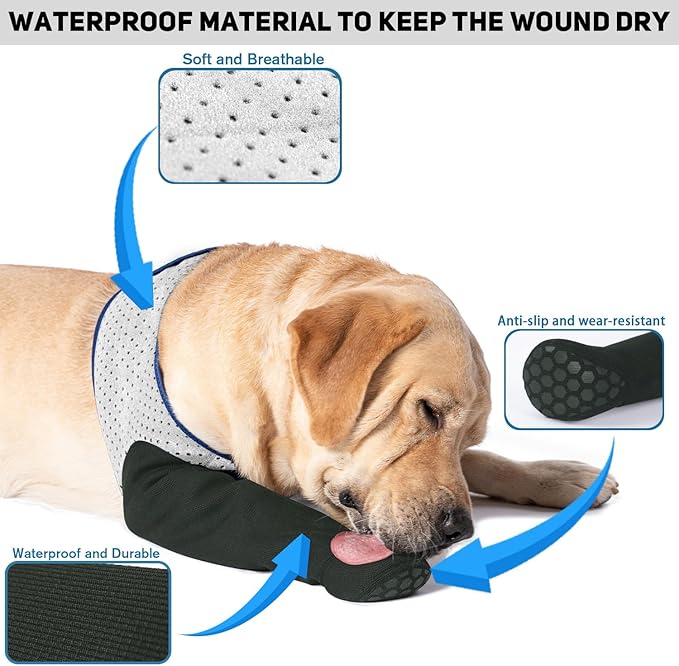 COODEO Dog Socks to Prevent Licking Paws, Healing Boots &amp; Paw Protectors with Non-Slip Bottoms for Wound Protection, Waterproof Sleeve Shoes for Licking（Grey，L_Right