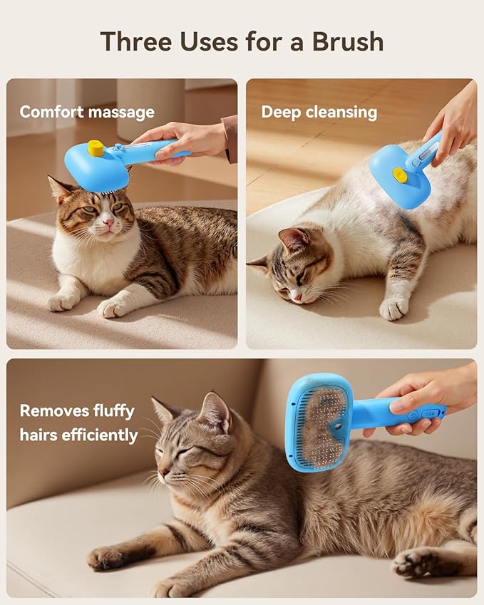 ROJECO 3-in-1 Pet Steam Brush for Cats&amp;Dogs - Detangling Comb with Adjustable Mist, Handheld Deshedding Grooming Tool for Long/Short Hair, Massage Brush &amp; Shedding Control Gift,Cordless (Blue)