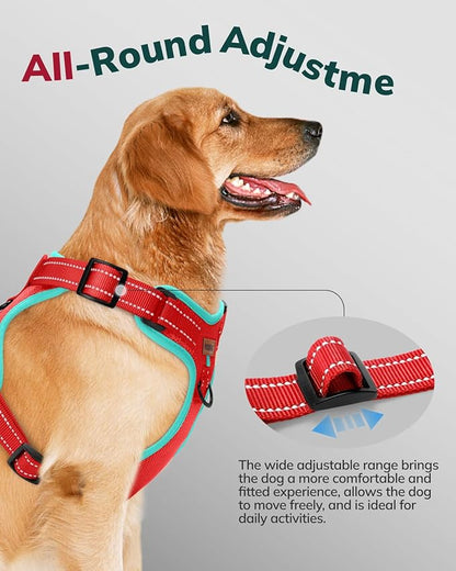 MIDOG No-Pull Dog Harness | Adjustable &amp; Reflective Pet Harness Leash Set for Small Medium Large Dogs Walking, Training| No Choke, Front Clip, Soft Padded Vest with Easy Control Handle - Red, S