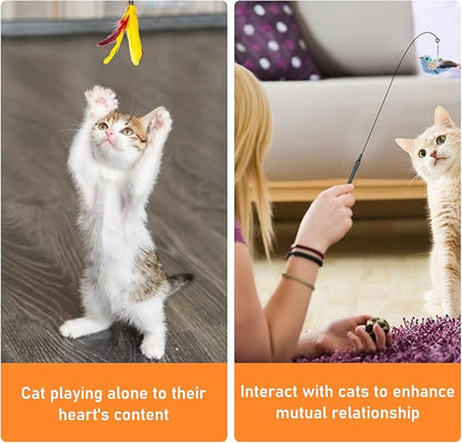 Cat Feather Toys, 10PCS Toys with Super Suction Cup, 2PCS Detachable Wand &amp; 6PCS Replacement Teaser Refills, Interactive Indoor Cat Play