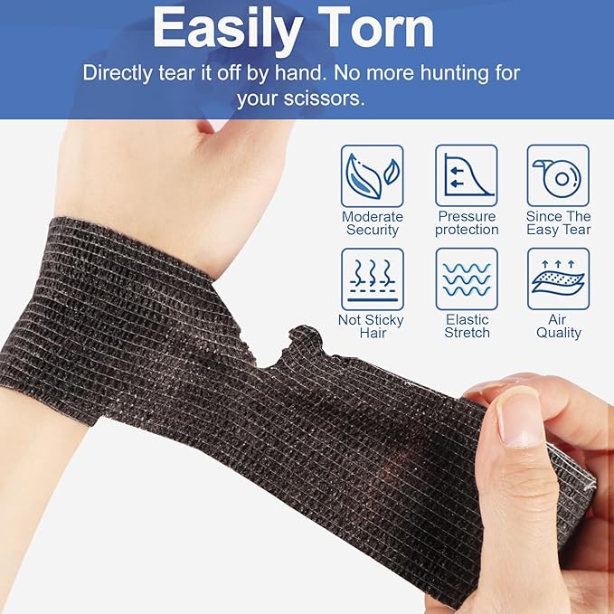 LDIWEE 24 Pack 2 Inch Self Adhesive Bandage Wrap - 5 Yard Black Cohesive Vet Wrap &amp; Athletic Tape Grip Tape for Ankle Sprains, First Aid Medical, Sports Injuries