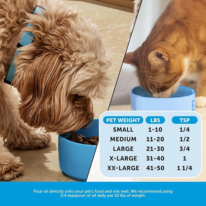 Omega 3 Fish Oil Supplement for Dogs &amp; Cats (16oz), Wild Caught Omega 3 Fish Oil for Skin and Coat Health, Supports Shedding, Skin &amp; Coat, Immunity, Joint, Brain &amp; Heart, EPA + DHA