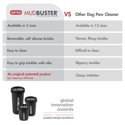 Dexas MudBuster Portable Dog Paw Washer/Paw Cleaner, Large, Matte Black- Special Edition (PW72025-22WP)