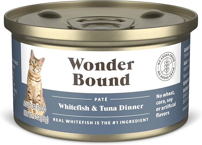 Amazon Brand - Wonder Bound Wet Cat Food, Pate, No Added Grain, (Whitefish &amp; Tuna), 3 ounce (Pack of 24)