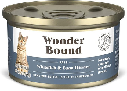 Amazon Brand - Wonder Bound Wet Cat Food, Pate, No Added Grain, (Whitefish &amp; Tuna), 3 ounce (Pack of 24)