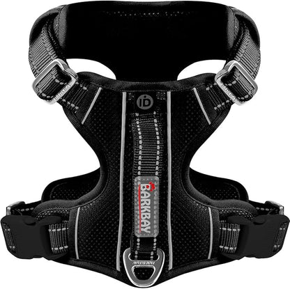 BARKBAY Dog Harness No Pull with ID Tag Pocket - Heavy Duty, Reflective, Easy Control for Large Dogs(Black,S)