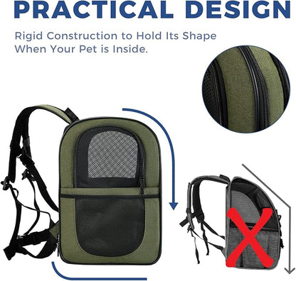 Apollo Walker Dog &amp; Cat Carrier Backpack for 4-15lb Pets - Ventilated Safe Design with Padded Back Support, Breathable Mesh Pet Backpack for Hiking, Travel, Outdoor (Green)