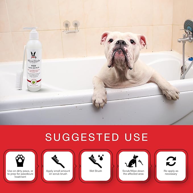 Warren London Paw Scrub – Deep Cleaning Paw &amp; Nail Cleanser with Aloe Vera – Removes Dirt &amp; Grime – Includes Scrub Brush – Made in USA - 8 oz