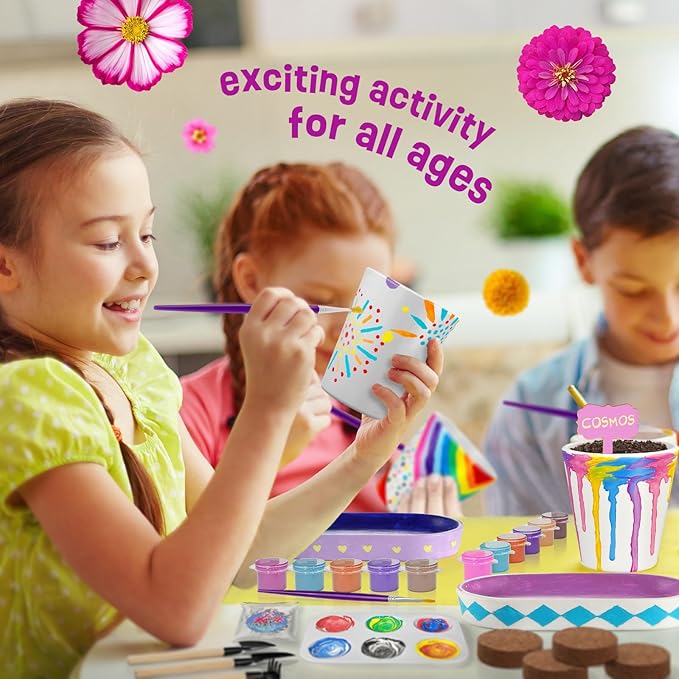 4 Set Paint &amp; Plant Flower Gardening Kit - Gifts for Girls Ages 8-12, Arts and Crafts for Kids Ages 8-12, Kids Gardening Set, Birthday Toys Gifts for Girls Boys Ages 6 7 8 9 10 11 12