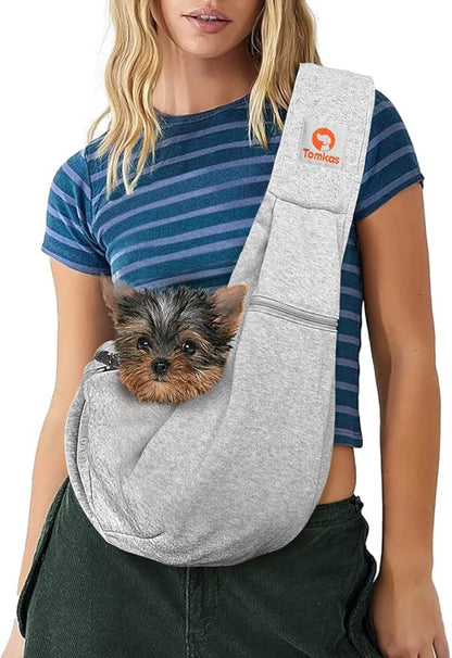 Tomkas Small Dog Sling Carrier - Zipper Pocket &amp; Adjustable Strap - for 3-10 lbs Pets(Grey) Puppy
