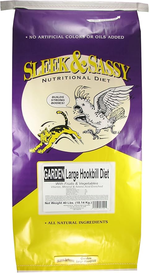 SLEEK &amp; SASSY Garden Large Hookbill Parrot Food for Large Conures, Amazons, African Greys, Cockatoos, Pionus-Parrots &amp; Small Macaws (40 lbs.)