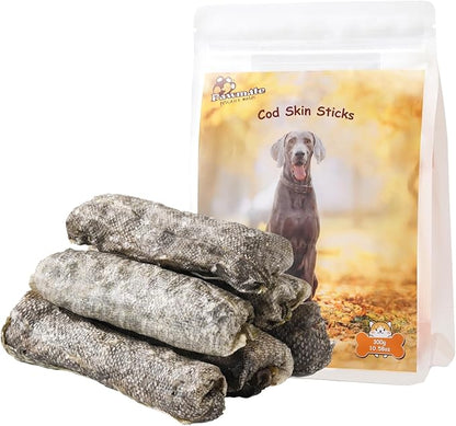 Dog Treats Natural Cod Skin Rolls, Rawhide-Free Chewy Fish Skin Dog Chews, One-Ingredient Healthy Training Treats Rich in Omega3 &amp; Protein, 10.6 oz