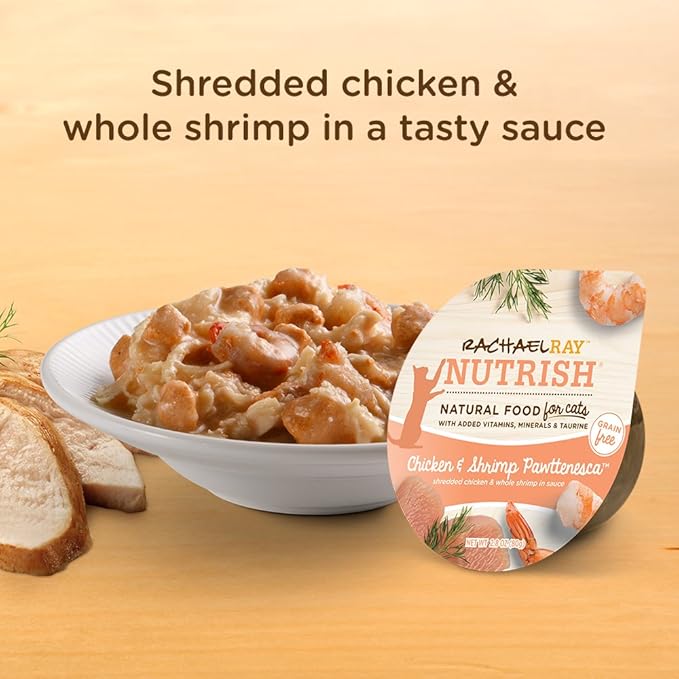 Rachael Ray Nutrish Natural Wet Cat Food, Chicken &amp; Shrimp Pawttenesca Recipe, 2.8 Ounce Cup (Pack of 12), Grain Free (6303370281)
