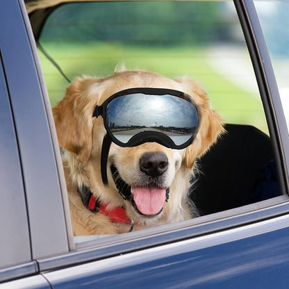 Dog Goggles for Large Dogs, UV Wind Dust Fog Protection, Soft Frame Adjustable Dog Sunglasses, Summer Driving &amp; Winter Snow Eyewear, Tactical Pet Glasses with Elastic Strap (Black)