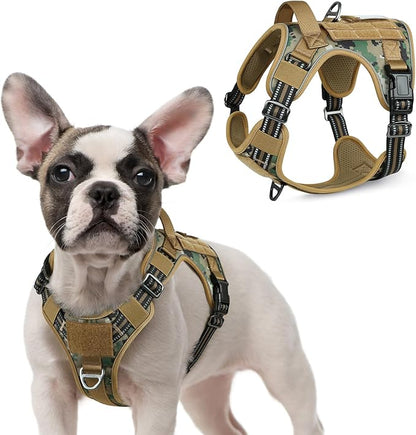 rabbitgoo Tactical Dog Harness for Small Dogs, No Pull Military Service Vest with Handle &amp; Molle, Easy Control for Training Walking, Adjustable Reflective Straps, Brown camo, S