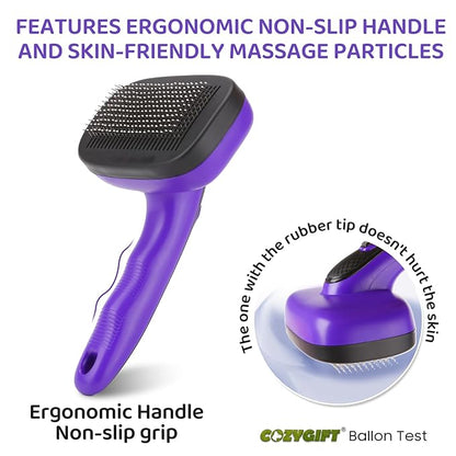 Dog Brush Kit – 3 PCS Grooming Set with Self-Cleaning Brush, Undercoat Rake &amp; Pet Bath Brush. Great for Shedding, Tangles &amp; Dirt Removal – Ideal for Long &amp; Short Haired Dogs &amp; Cats, Purple