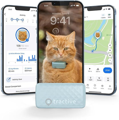 Tractive Smart Cat GPS Tracker | Real-Time Location &amp; Wellness Monitoring for Cats 6.5 lbs+ | Territory &amp; Location History | Up to 5-Day Battery | Breakaway Collar Included (Mint)