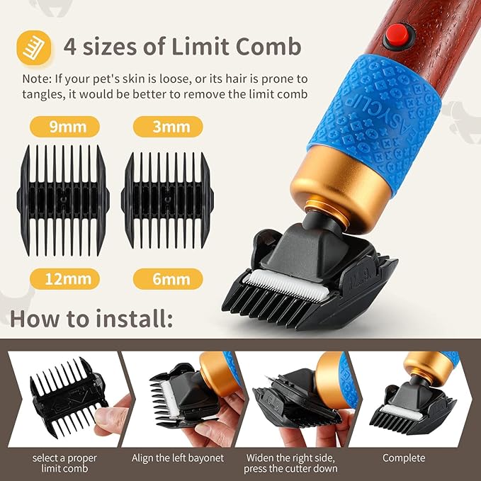 CGOLDENWALL Dog Hair Clipper for Grooming 200W Pet Clipper Kit with Spare Blade, Low Noise&amp;Vibration, Animal Grooming Trimmer for Cat Sheep Dog