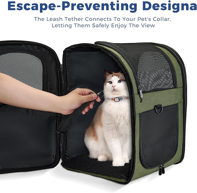 Apollo Walker Dog &amp; Cat Carrier Backpack for 4-15lb Pets - Ventilated Safe Design with Padded Back Support, Breathable Mesh Pet Backpack for Hiking, Travel, Outdoor (Green)