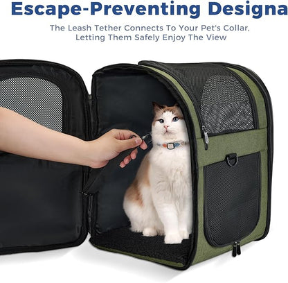 Apollo Walker Dog &amp; Cat Carrier Backpack for 4-15lb Pets - Ventilated Safe Design with Padded Back Support, Breathable Mesh Pet Backpack for Hiking, Travel, Outdoor (Green)