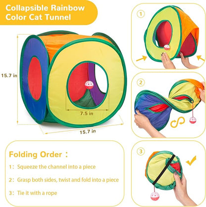 Retro Shaw Cat Toys Bundle 33 Pack, Interactive Kitten Toys for Indoor Cats Kitty with Collapsible Play Tunnel Tube Tent Feather Wand Teaser Bell Fuzzy Ball Springs Mouse Toy