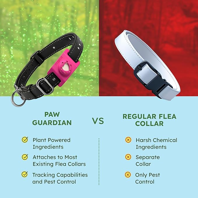 BugMD Paw Guardian Flea &amp; Tick Pendant (3-Pack) with AirTag Holder – Plant-Based Flea &amp; Tick Prevention for Dogs – Pet Collar Tag &amp; GPS Tracker Holder for Dogs – Pink