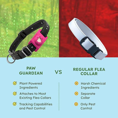 BugMD Paw Guardian Flea &amp; Tick Pendant (3-Pack) with AirTag Holder – Plant-Based Flea &amp; Tick Prevention for Dogs – Pet Collar Tag &amp; GPS Tracker Holder for Dogs – Pink