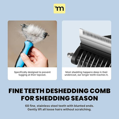MalsiPree Cat Shedding Brush - 2 in 1 Deshedding Tool &amp; Undercoat Rake for Dense Double-Coats - Dematting Comb - Deshedding Brush for Cats - Pet Hair Removal Tool (Blue) - Dog Grooming Supplies