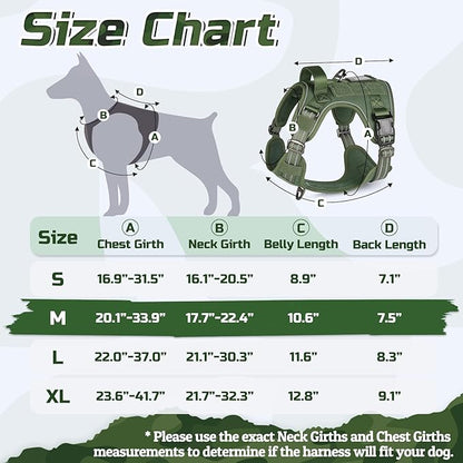 rabbitgoo Tactical Dog Harness Medium Sized Dog, No Pull Military Service Vest with Handle &amp; Molle, Easy Control for Training Walking, Adjustable Reflective Straps, Green, M