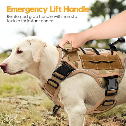 Heavy-Duty Tactical Dog Harness for Large Dogs, No Pull Adjustable Reflective Pet Vest with Molle System, K9 Military-Grade Control for Service Training, Outdoor &amp; 10+ Breeds, Desert Camo, Small