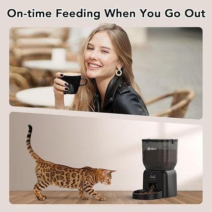 Automatic Dog &amp; Cat Feeder with Freshness Preservation, 4L Timed Cat Feeder with LCD Screen.Up to 6 Meals Per Day and 1-15 Portion for Cats &amp; Dog (Black)