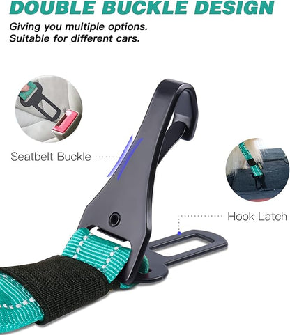 AUBELL Dog Seat Belt for Car,Updated 3-in-1 Adjustable Reflective Bungee Heavy Duty Dog Car Harness Tether with Clip Hook Latch &amp; Buckle,Swivel Zinc Alloy Carabiner,Teal