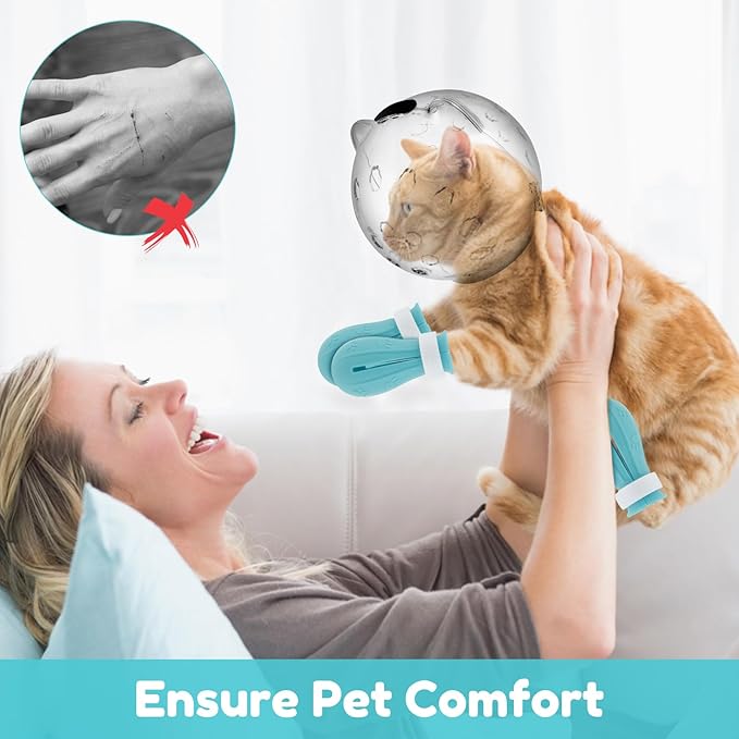 Cat Muzzle, Cat Mouth Cover for Grooming with 4 Silicone Paw Shoes, Cat Anti Bite Helmet, Silicone Claw Covers, Cat Breathable Hood for Cats Bathing Shaving Nail Trimming (Large)
