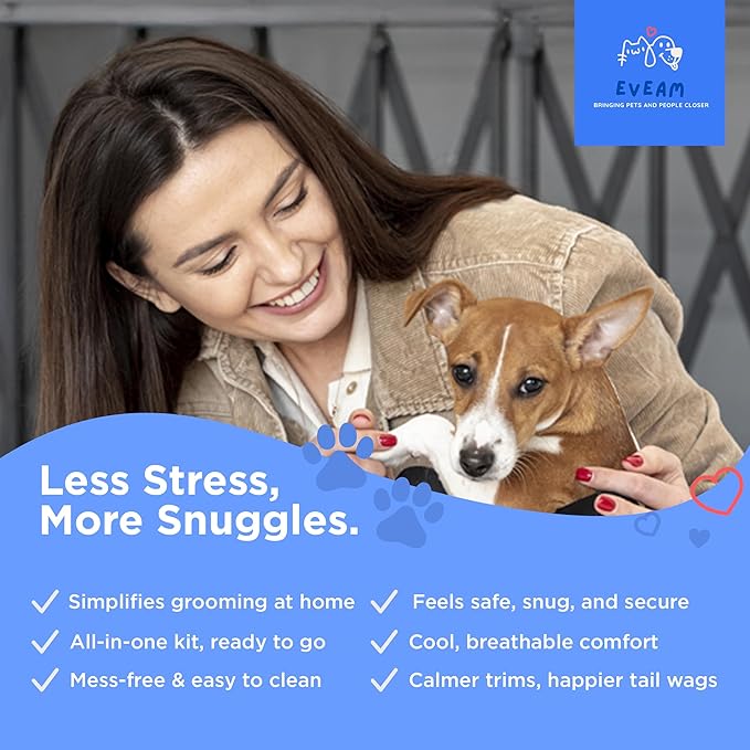 Pet Grooming Hammock for Cats &amp; Small Dogs – Nail Clipping Kit with Sling, Clippers, File, Glove, Straps &amp; Carabiners – Ideal for Trimming &amp; Ear Cleaning – [S/XS] (Blue, Small)