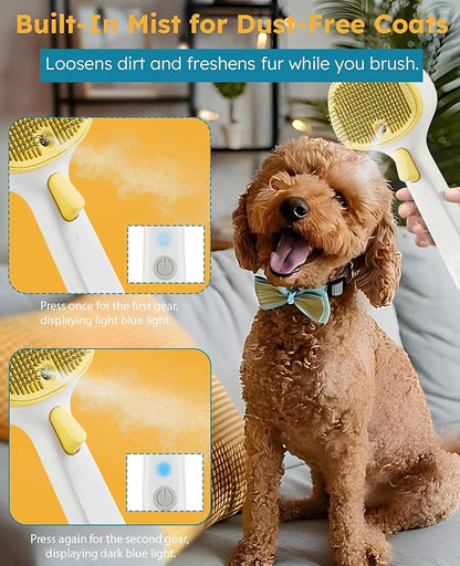 FURGO 3-in-1 Pet Steam Brush for Dogs &amp; Cats – Reduces Static, Long-Pin Head for Long Hair, One-Click Release Button, Dog Spray Brush for Shedding Control (Long)