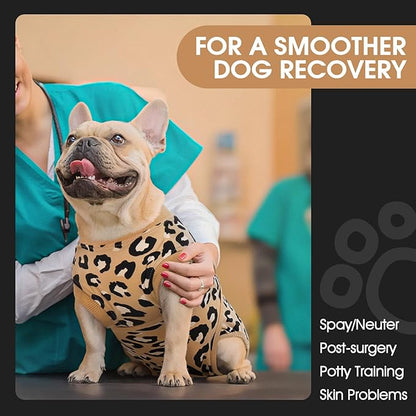 FUAMEY Recovery Suit for Dogs After Surgery,Soft Breathable Dog Bodysuit E-Collar &amp; Cone Alternative Surgical Suit,Male Female Dog Neuter Spay Suits Anti Licking Wounds Onesie Brown Leopard S