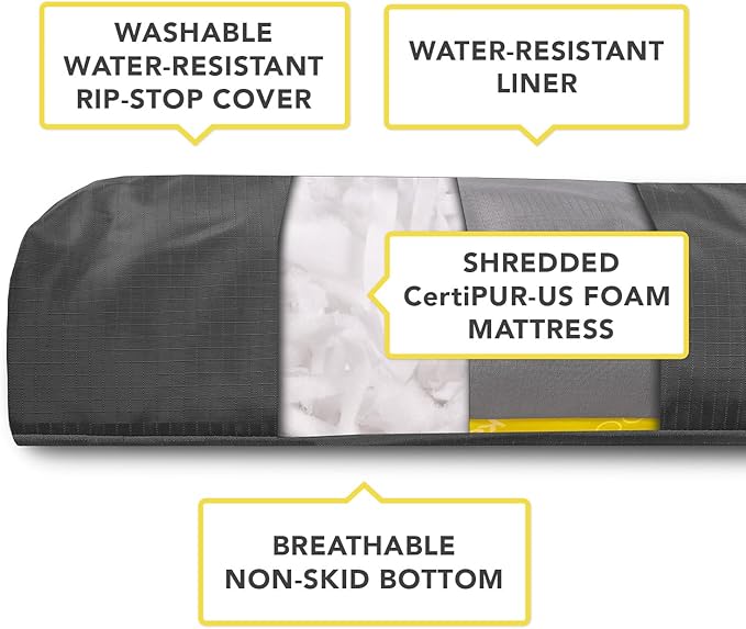 K9 Ballistics Tough Rectangle Pillow Medium Dog Bed - Removable Cover, Washable, Durable &amp; Water Resistant Dog Bed Made for Small Dogs 24"x18" Obsidian Black