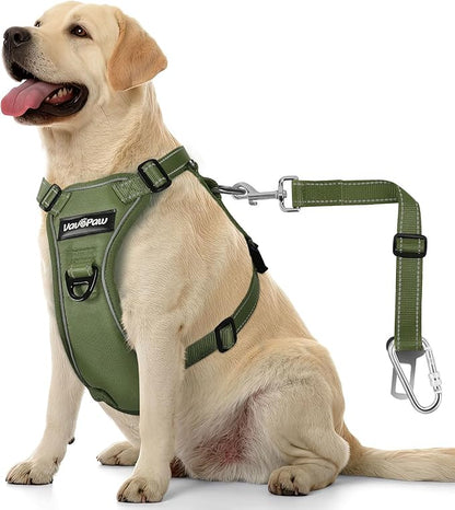 Dog Seat Belt Harness for Car, Dog Car Harness Adjustable Mesh Breathable &amp; Dogs Seatbelt Safety Tether with Elastic Bungee for Small Medium Large Pets(Army Green, L)