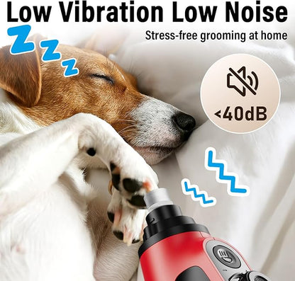 Casfuy Smart 6-Speed Dog Nail Grinder - 50% More Power Pet Nail Grinder with 2 LED Lights Quiet Rechargeable Electric Dog Nail Trimmers File Toenail Grinder for Large Medium Small Dogs &amp; Cats (Red)