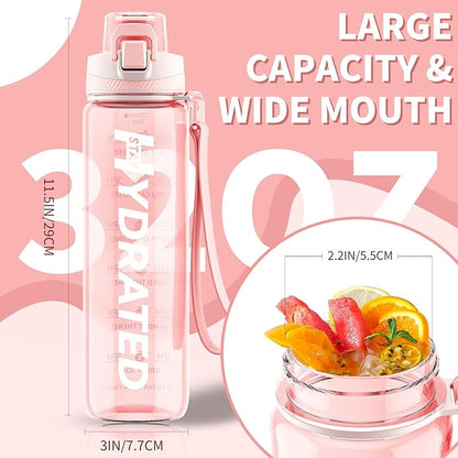 Water Bottle, 32 oz Motivational Water Bottles with Time Marker-Tritan &amp; BPA Free, Sports Water Bottle with Time to Drink &amp; Strap, Wide Mouth, Leakproof -Gift for Christmas Gym Fitness &amp; Outdoor