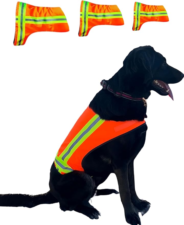 Reflective Dog Vest – Fluorescent Orange | High-Visibility, Water-Resistant Safety Jacket with Adjustable Fit for Day &amp; Night Walks, Hiking, Hunting, and Outdoor Use (Large)