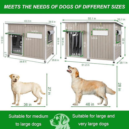 Dog House Outdoor Weatherproof &amp; Wooden Dog Kennel with Chew-Proof Iron Frame，Removable Floor, Adjustable Vent Window, Easy Assembly for Large and Medium Dogs 43.3" D x 29.5" W x 33.5" H