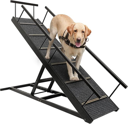 Pet Ramp Folding Portable Wooden Dog &amp; Cat Ramps for Couch or Bed, Including Non Slip Mat &amp; Safety Side Rails, 64.2 Inch Long and Height Adjustable from 13.4 Inch to 38 Inch Up to 110 Lbs
