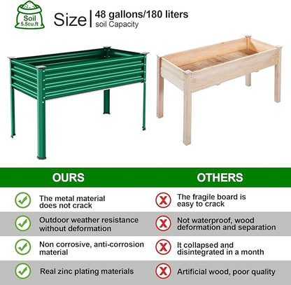 Land Guard Galvanized Oval Large Metal Raised Garden Bed with Legs for Vegetables (Green)