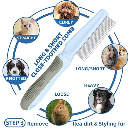 Dog Brush for Shedding,7 PCS Pet Grooming Brush Kit to De-fur &amp; Hair Slicker Deshedding Brushes with Undercoat Rake Comb Bath Brush&amp;Nail Clipper for Grooming Short Long Haired Dogs Cats Blue