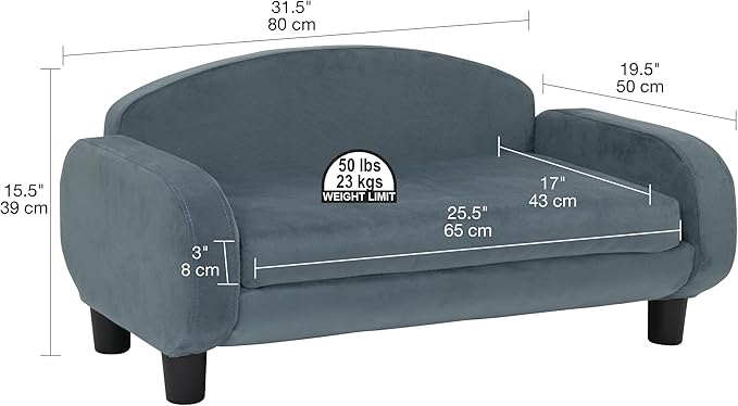 Paws &amp; Purrs Cat Sofa Bed, Pet Couch for Indoor Cats Elevated Cat Beds with Removable Washable Mattress Cover for Kitten, Puppy or Small Animal- 31.5" Wide, Cornflower